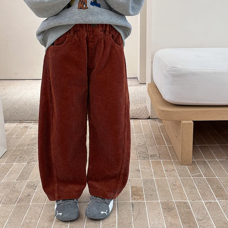 

Осень 2024, новые модные детские свободные повседневные брюки для мальчиков и девочек, нежные брюки в корейском стиле, эксклюзивная одежда, простой стиль