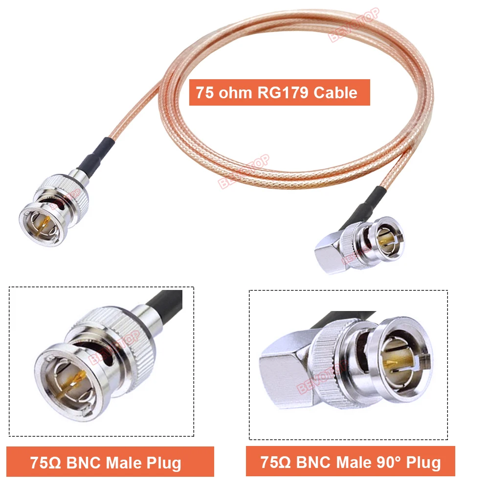 Cable RG179 de 75 ohmios, adaptador de conector de enchufe macho a macho BNC para videocámara SDI, HD-SDI/3G-SDI/4K/8K