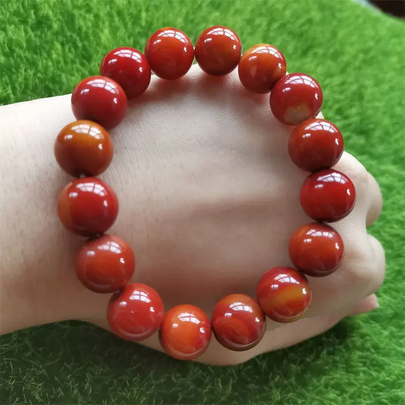 

Natural Ore Warring States Red Agate Round Beads Simple Joker Bracelet for Men and Women