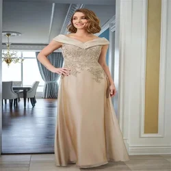 2024 Bride Mother Dresses Cap Sleeves V-Neck Lace Appliques A-Line Plus Size Custom Weddings Party dress Formal Evening Dress