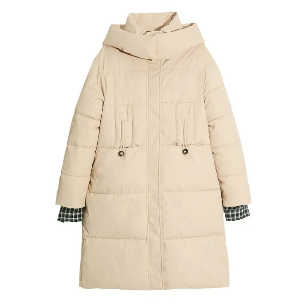 

Women's Mid-Length Hooded down Cotton-Padded Jacket Winter Thickened Coat Color Matching Western Style Hong Kong Style