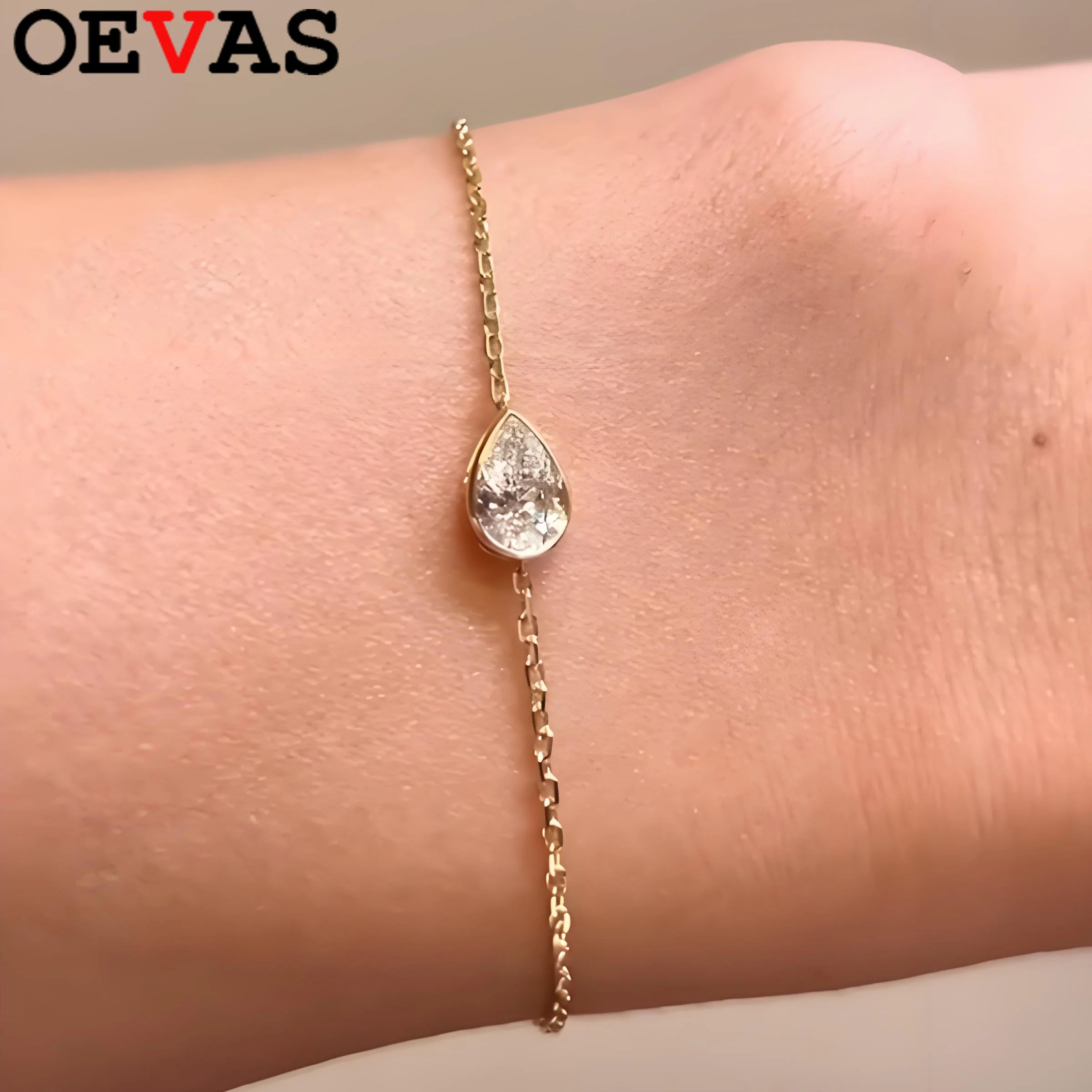 

OEVAS 1CT пасьянс с бриллиантами овальный/капля воды браслет из муассанита для женщин и мужчин минималистичный шарм 925 серебряная цепочка на запястье регулируемая