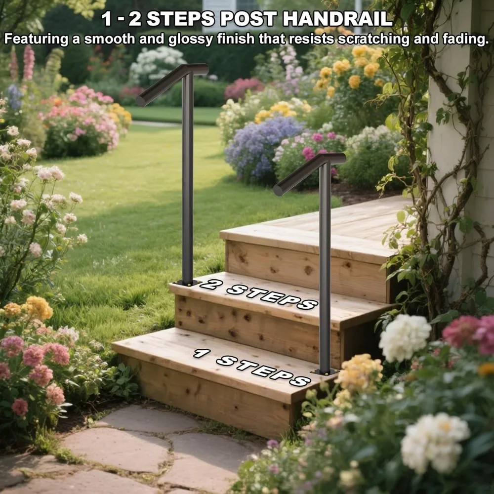 درابزين معدني شديد التحمل في الهواء الطلق صديق للكبار لدرجًا بطول 1-2 خطوات - مطلي بالمسحوق، ارتفاع 38، تصميم عمود واحد مع Lo #2