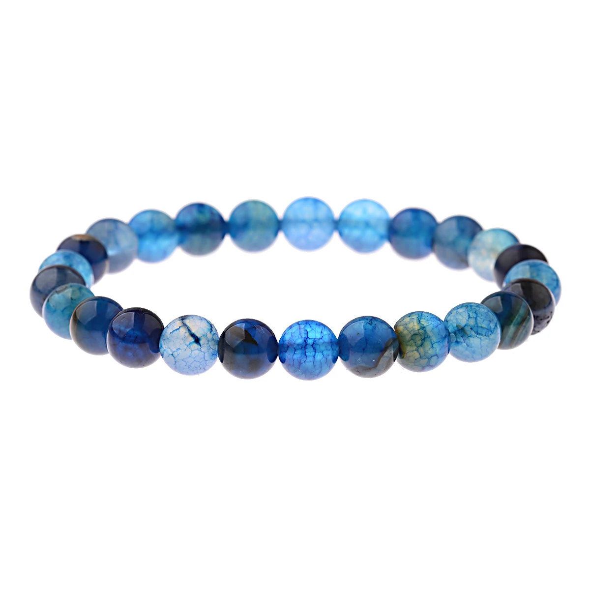 Classic Blue Agates Bracelets Natural Stone Beads Elasticity Rope Men Women 8MM Reiki Opal Bracelet Wholesale