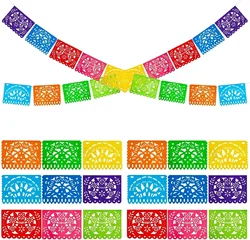 4 PCS Mexican Party Banners,  Plastic Papel Picado Mexico Decor, Easter Decor, ,  Day of The Dead Decoration, 18 Feet Total  ﻿