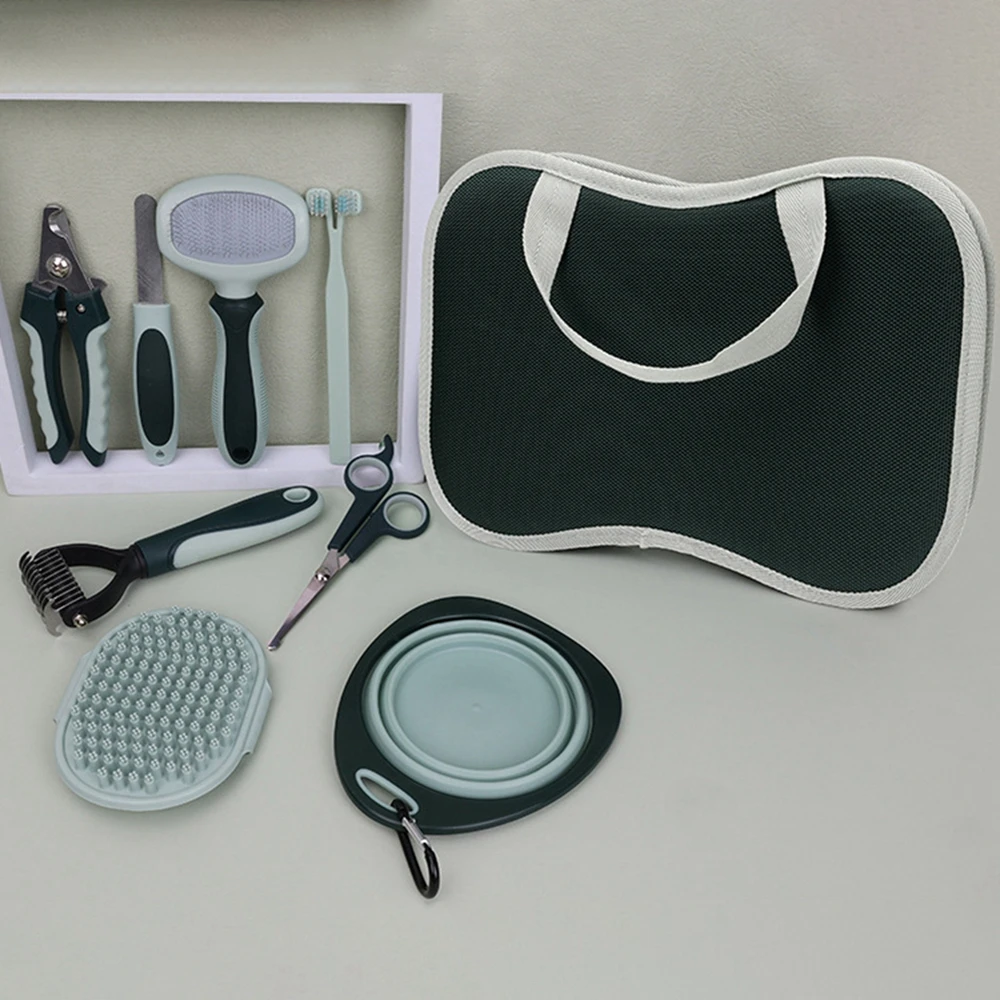 

8 in 1 Dog Cat Grooming Comb Set Pet Cleaning Brush Tool Kit Storage Bag Dog Hair Removal Bursh Nail Clipper File Flea Combs