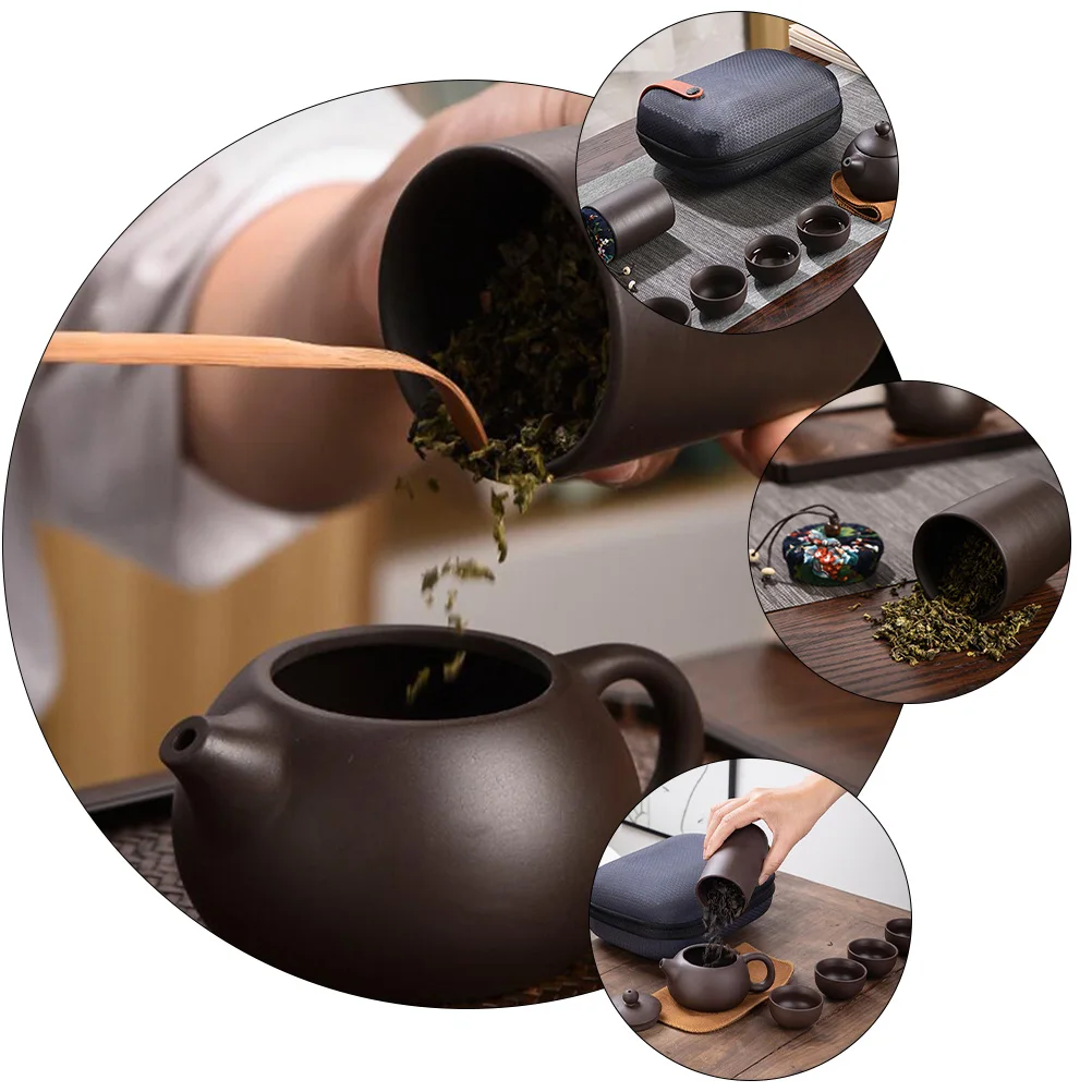 

1Set Purple Clay Teapot Set Portable Tea Cups Heat Resistant Teaware Elegant Handle Suitable for Home Office Outdoor Leisure
