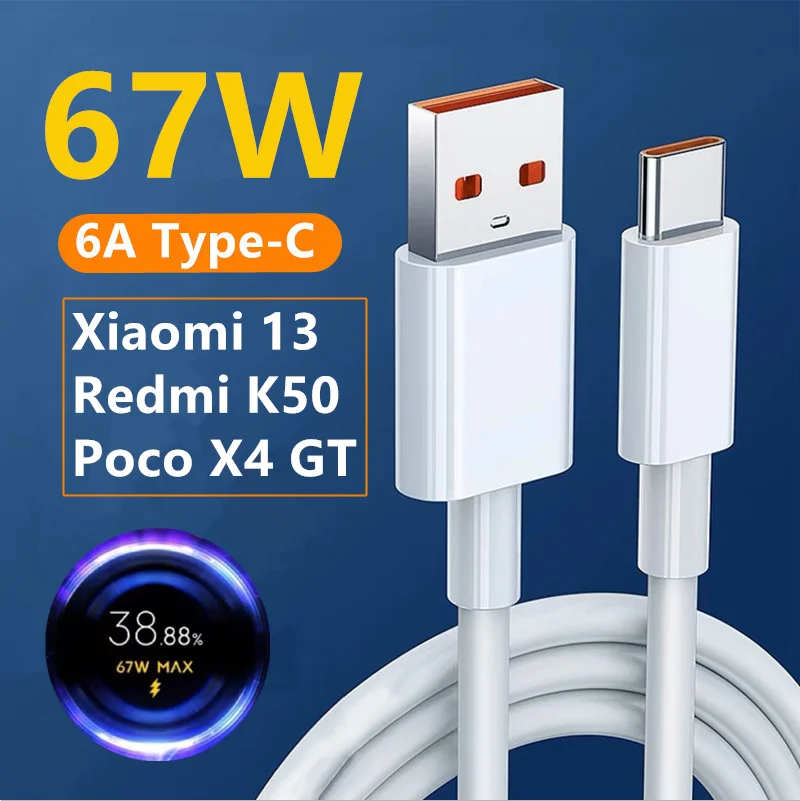 for Xiaomi 67W Charging Cable Redmi Note11Pro/K60/POCO X4 GT Xiaomi 6A TypeC Mobile Fast Charging Cable