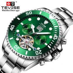 TEVISE Men's Watch Green Water Ghost Calendar Mechanical Watch High end Simple Cross border Waterproof Watch T823F