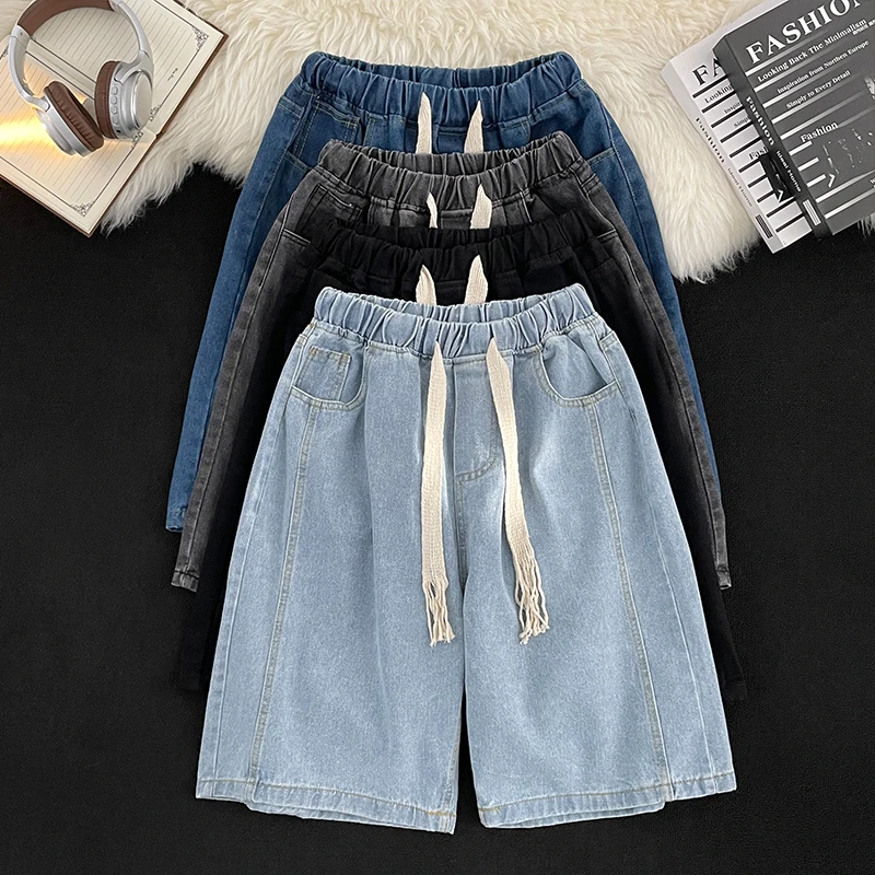 

Summer Thin Elastic Waist Jeans Shorts Men's Straight Casual Trendy Sports Washed Versatile Vintage Five-Quarter Pants