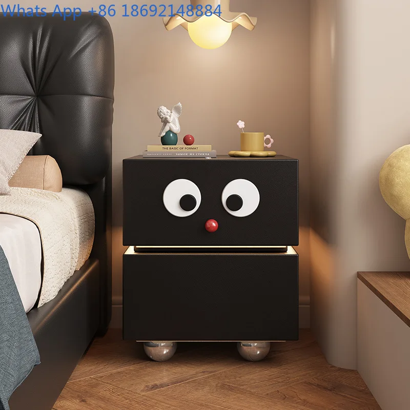 Minimalist Cream Wooden Nightstand Small Cute Bedroom Side Table for Room Dopamine Design
