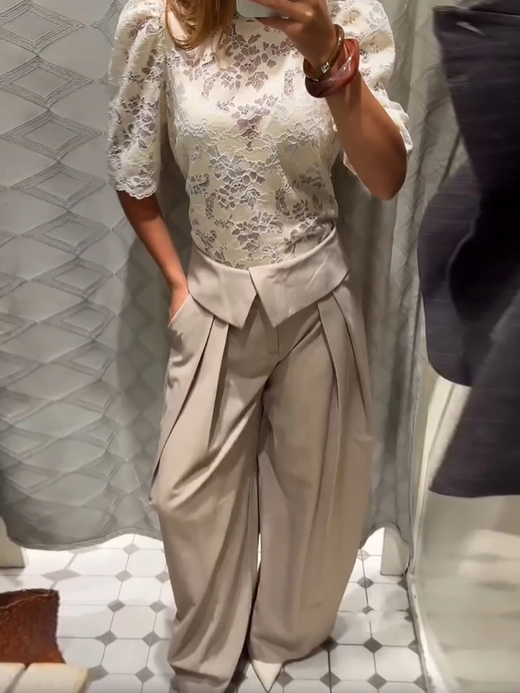Chic Elegant Wide Leg Trousers Casual Daily Designers Relaxed Women Pants Commute Street Stylish Female Formal Bottom Outfit