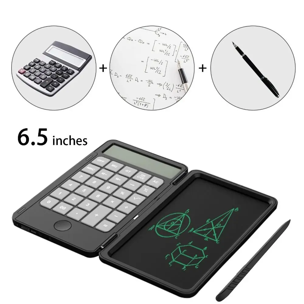 2in1 Scientific Calculator Large Screen Display Erasable Office LCD Drawing Pad Foldable with Stylus Pen