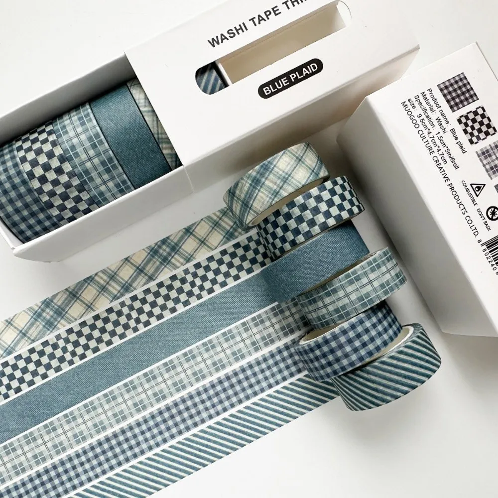 6Rolls Checkered Pattern Paper Washi Tape Dots DIY Decorative Tape Decoration Stripe Craft Tape Surprise Gift For Friends
