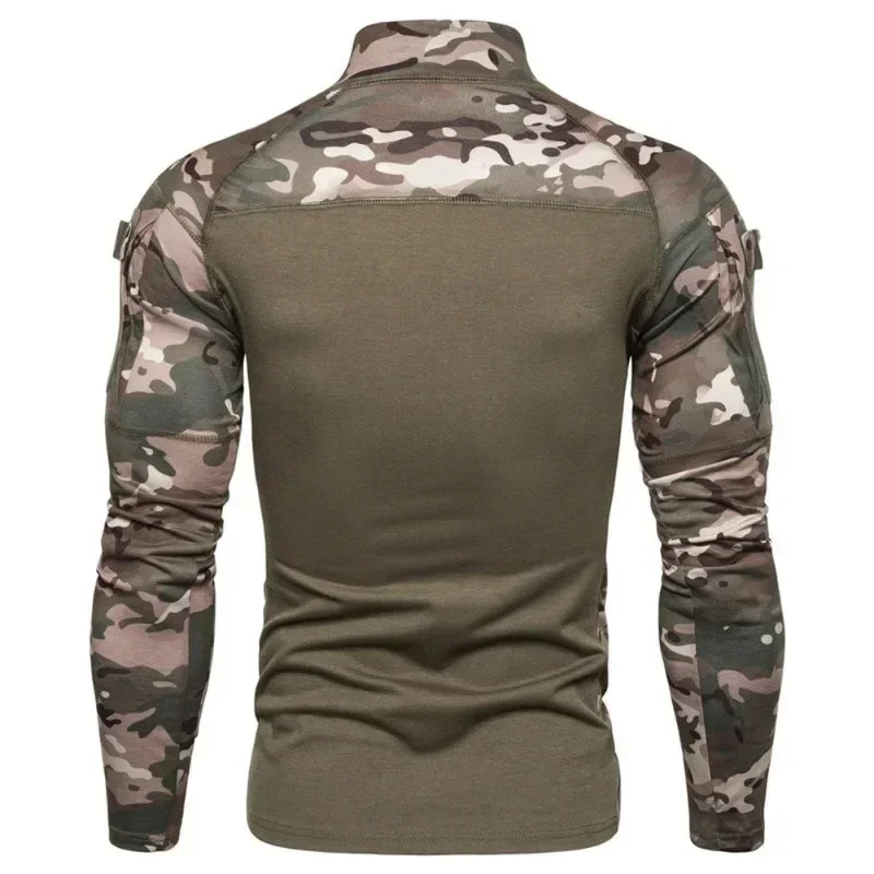 New Camouflage Men\'s T-Shirts Zipper Stand Neck  Shirts Outdoor Sports Athletic Tops Long Sleeve T Shirts