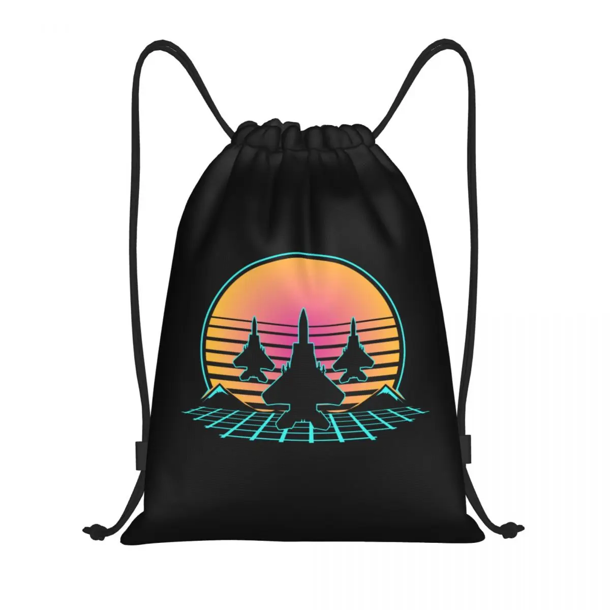 Mochila Retro personalizada con cordón para hombre y mujer, bolsa de almacenamiento con diseño de Airforce Fighter Jet, ligera, Ideal para deportes, gimnasio y avión