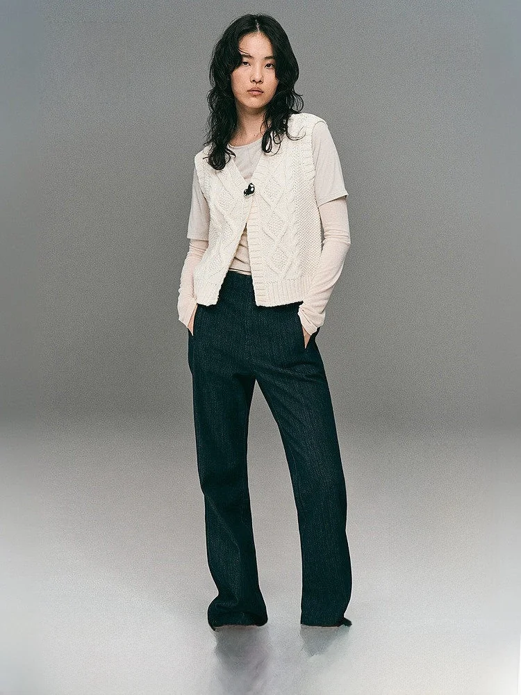 

H & M зимний женский вязаный жилет, повседневный обычный тонкий трикотаж из смеси акрила и нейлона из полиэстера, повседневный вязаный топ