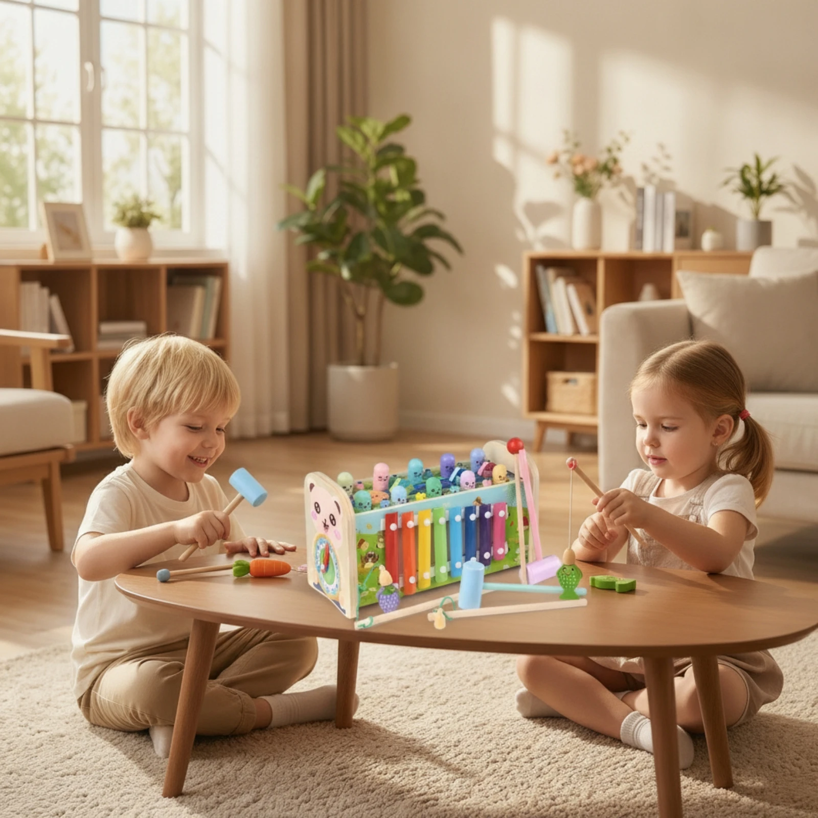 Whack-Apeg Toy Multifunctional Pounding Bench with Mallets Wooden Activity Cube Toddler Educational for Toddlers, Playroom