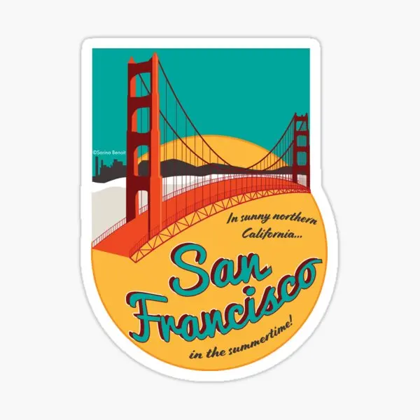 Retro San Francisco  5PCS Stickers for Kid Room Funny Stickers Anime Water Bottles Decorations Cartoon Luggage Window Bumper