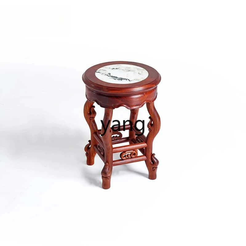 

LTT lobular red sandalwood Qing furniture marble round stool mahogany Chinese dining stool