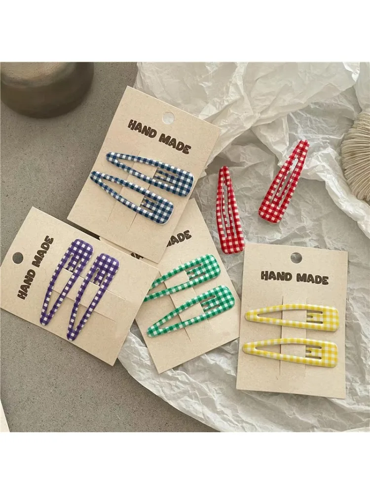 Épingle à cheveux BB à carreaux classique coloré minimaliste, 2 pièces, pinces latérales pour filles et femmes, accessoires pour cheveux coréens