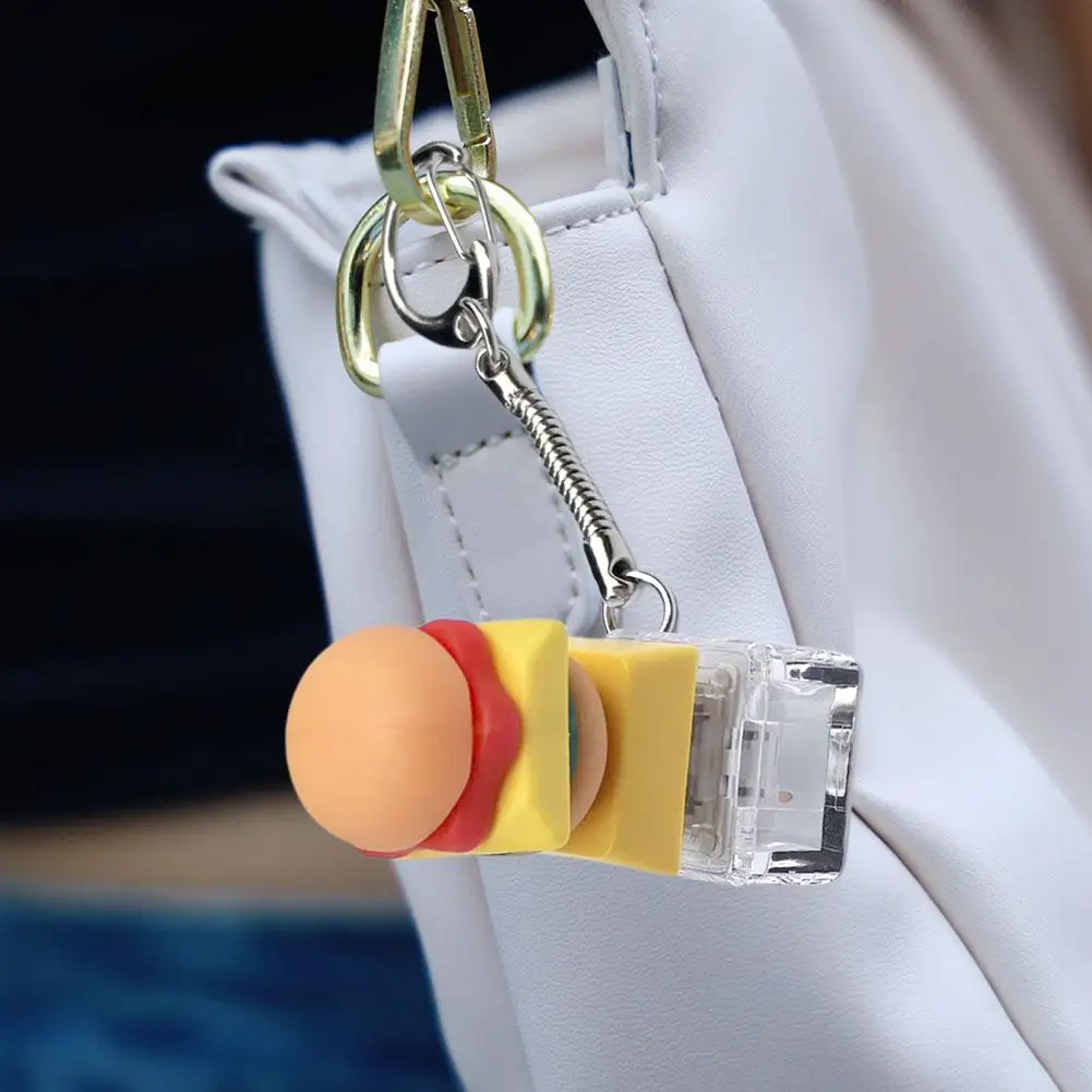 Cute Hamburger French Fries Keyboard Clicker Fidget Toy Stress Relief Mechanical Switch Keychain Mini Decompression Toy Gift