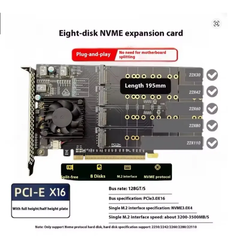 

PLX8749 free drive, free main board split 8 disc m.2 full height, expansion card
