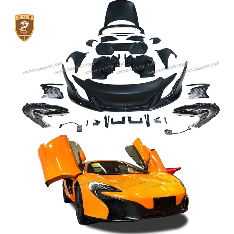 For Mclaren MP4-12C Upgrade 650S FRP with Carbon Fiber Front Bumper Surrouding Guard Air Box Side Protect Fender LED Headlamps