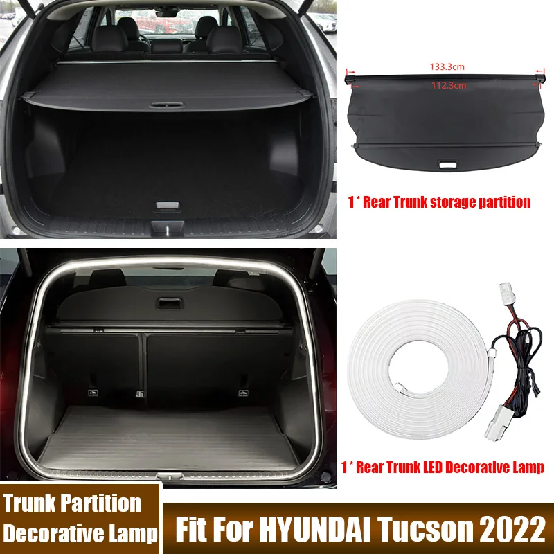 Rear Trunk Storage Partition And LED Decorative Light For Hyundai Tucson 2022 Car Interior Storage Retractable Cargo Partition