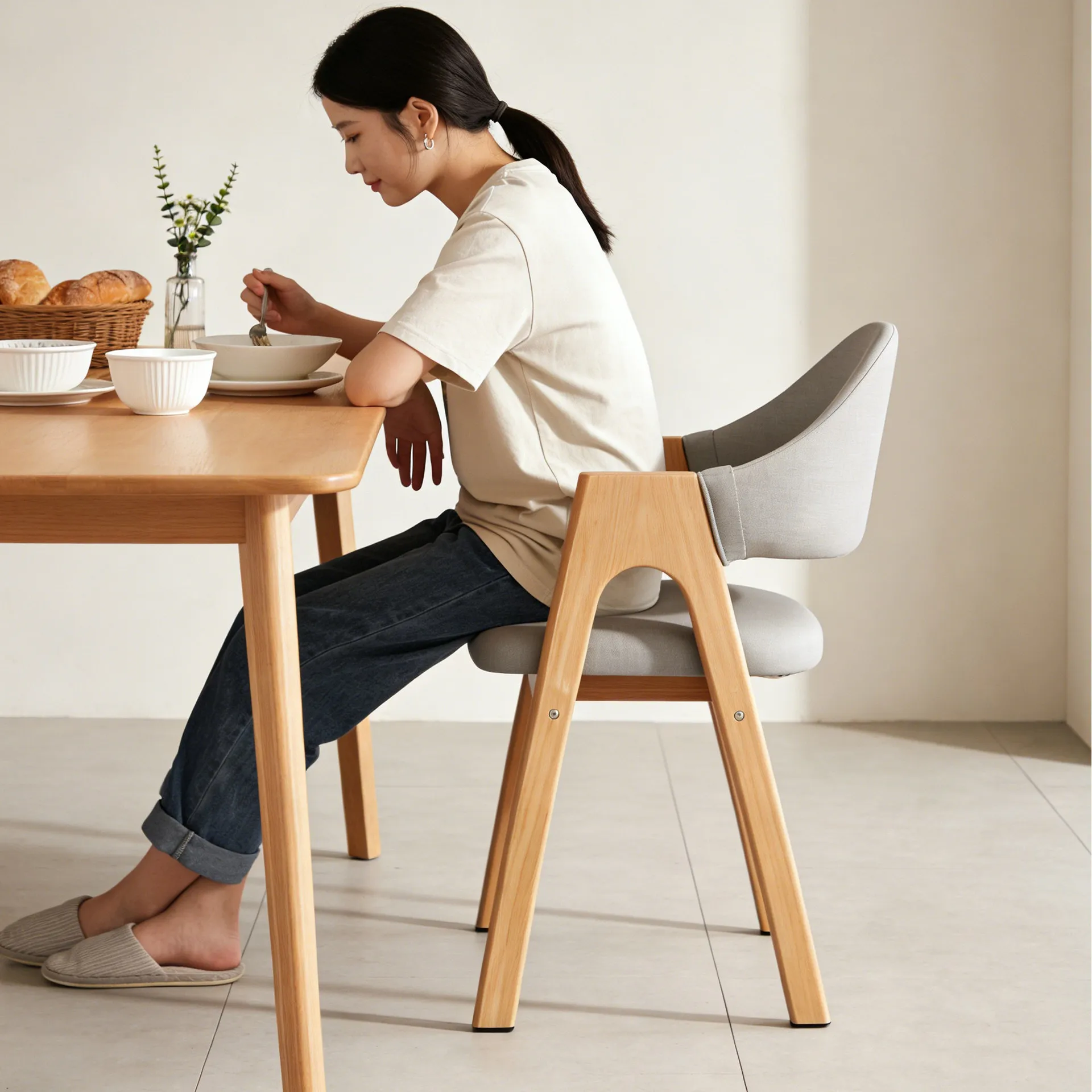Solid wood dining chair household armrest back chair living room small apartment a-shaped chair book table