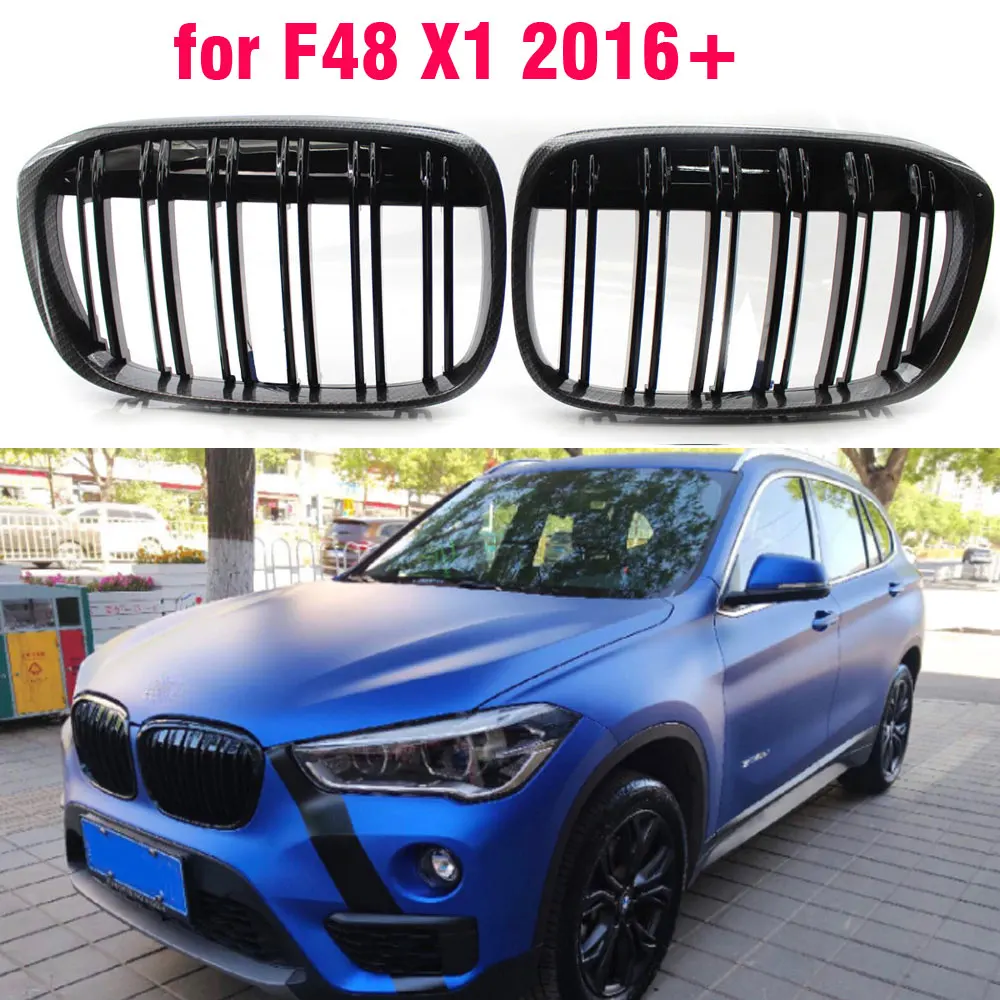 

Carbon Fiber Color Front Bumper Kidney Grill Grilles For BMW X1 F48 F49 2016 2017 2018 2019 2020 XDrive Double Line M Style