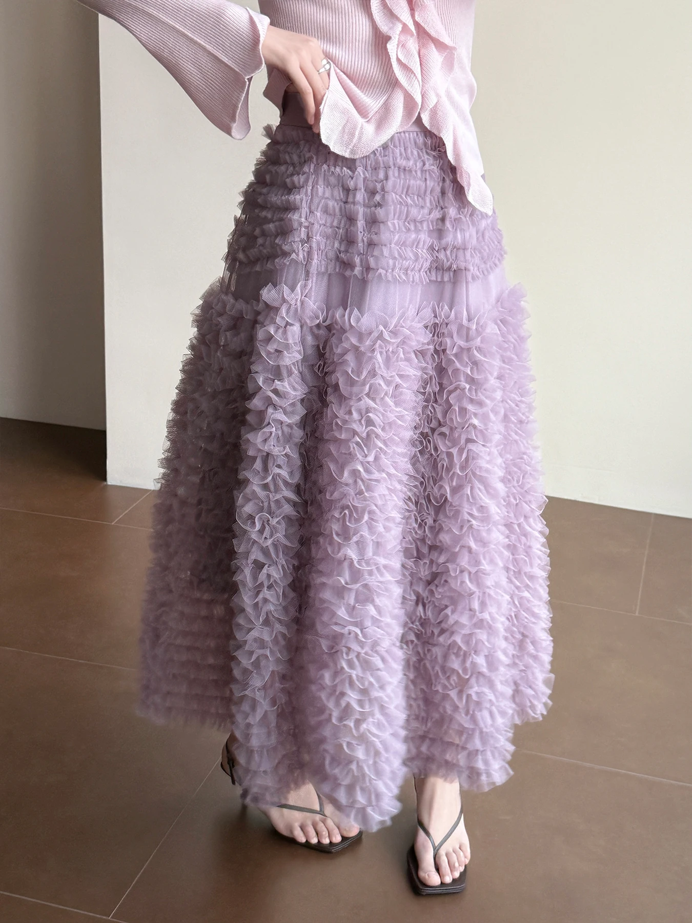 

Юбка Tasyavan Princ Sle Cake с кружевной отделкой, пышная, средней длины, стройнящая, омолаживающая, из полиэфирного волокна