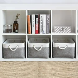 Double-layered Linen Laundry Basket with Handles Clothes Storage Basket Folding Storage Box Household Home Supplies Toy Storage