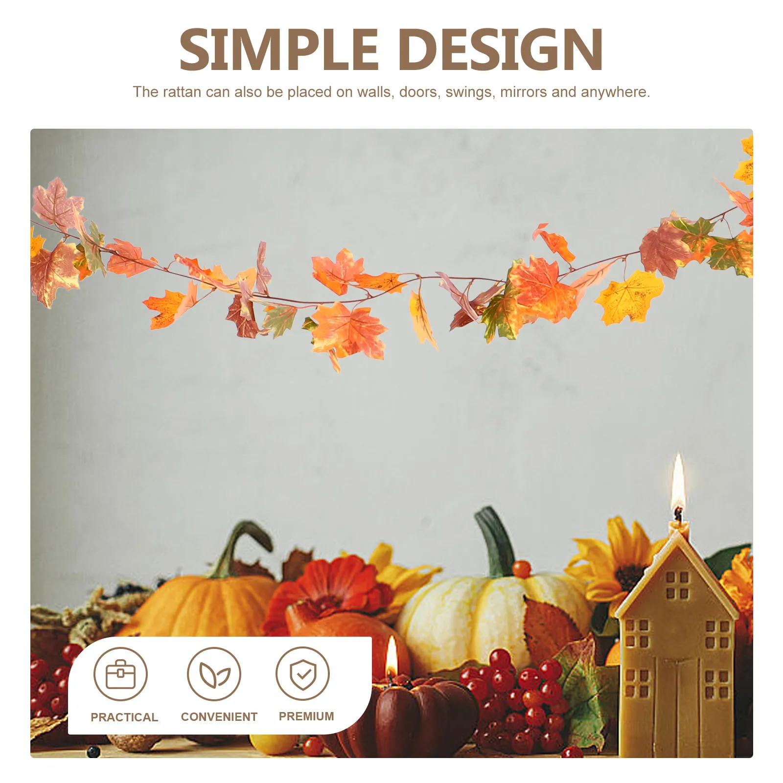

1pc Simulated Maple Rattan Vine Artificial Rattan Decorative Leaves Halloween Thanksgiving Day Hanging Wedding Party Garden Dark