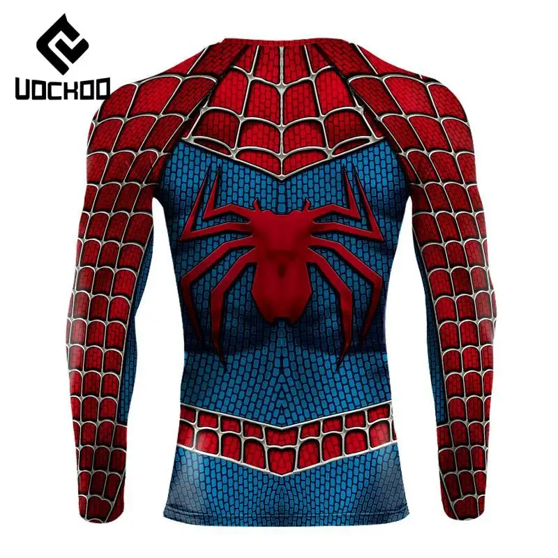 Spider Cosplay Costume for Men Superheroes T-Shirts Red Blue Long Sleeve Compression Shirt Workout Tops Male Fashion Clothes
