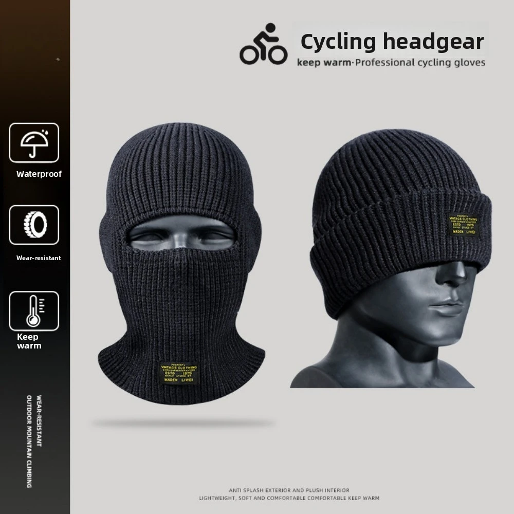 Winter 2-in-1-Maskenmützen, warme gestrickte Sturmhauben, winddichte, einfarbige Vollgesichts-Skimützen, taktische Fahrrad-Ohrenschutzmützen
