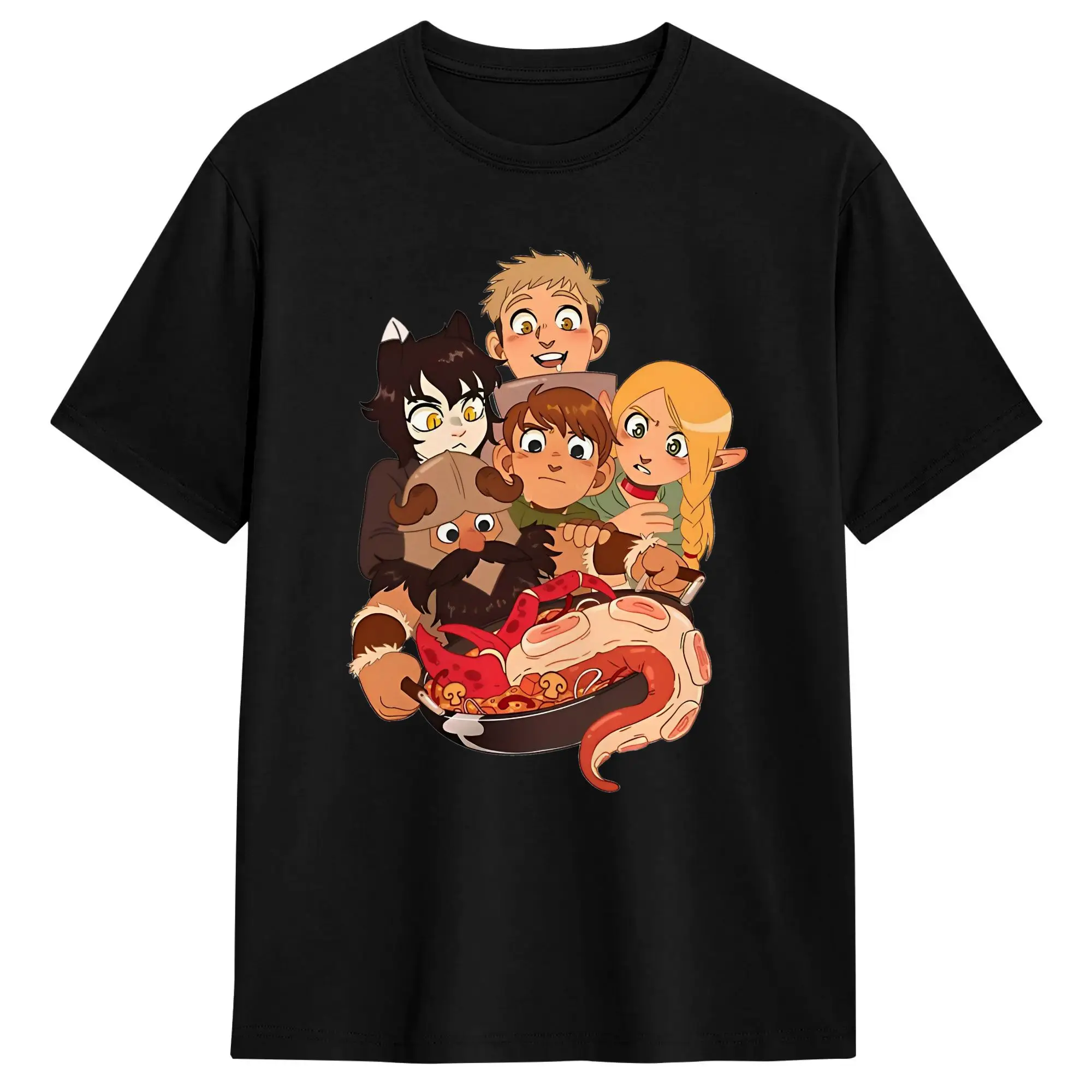 Delicious In Dungeon T Shirt Dungeon Meshi Manga Art Fantasy Vintage Tees Short Sleeve Round Neck T-Shirts 100% Cotton Clothes