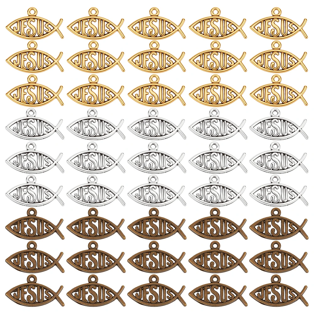 150pcs Fish Charms 3 Colors Alloy Pendant Fish Pendants Charm Beads for Easter Eid Mubarak Ramadan Bracelet Necklace Keychain