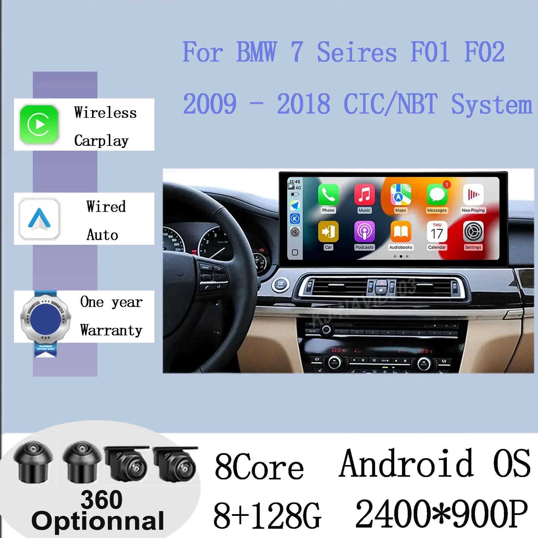 Android 15 Carplay For BMW 7 Seires F01 F02 2009 - 2018 CIC/NBT System Car Multimedia Player QLED Screen Stereo Split Screen DSP
