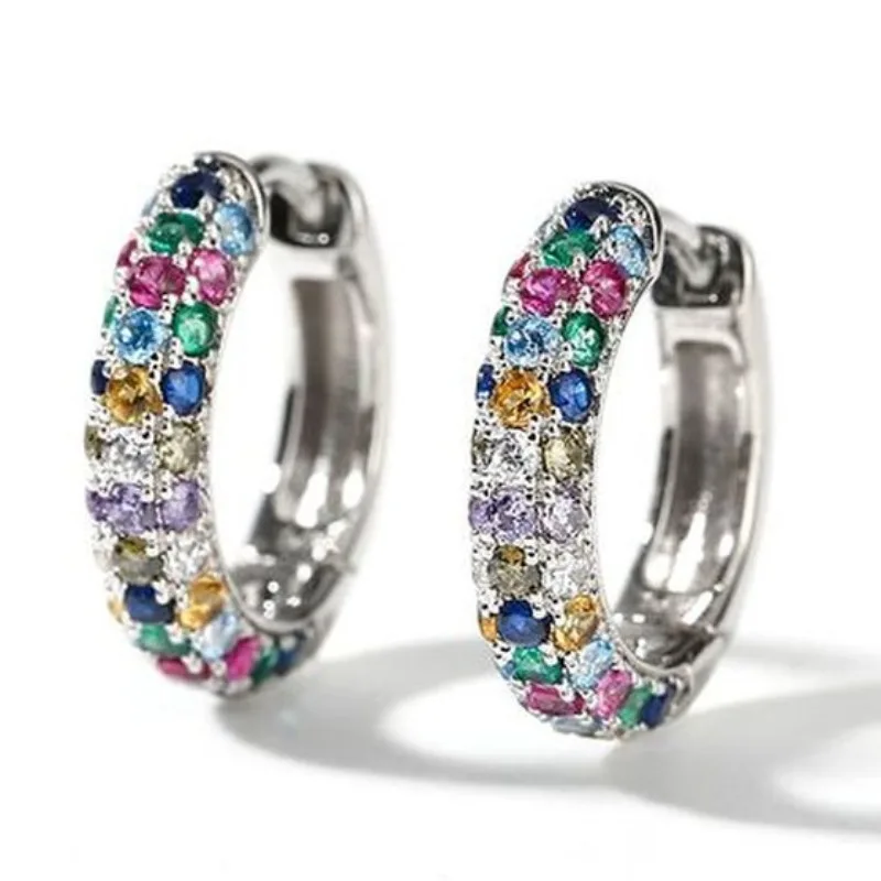 New Fashion Silver Plate Round Mini Earrings Set Half Hoop Colorful Zircon Ladies Luxury Jewelry Hoop Earrings for Woman Gifts