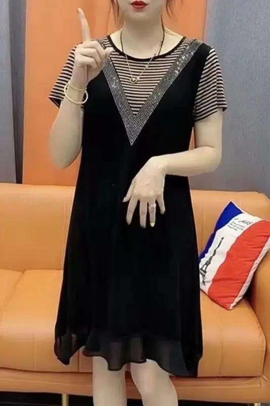 

Summer New Comfortable Temperament Slim Splicing Fashion Casual French Mid-length Dress Sexy Loose Casual Y2K Vestidos De Fiesta