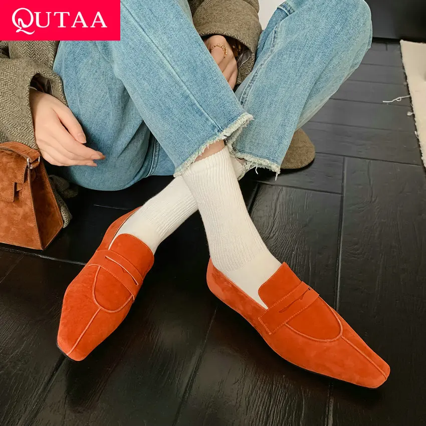 

QUTAA 2024 Spring Summer Women Kid Suede Square Toe Concise Slip On Casual Working Shoes Woman Retro Style Size 34-39