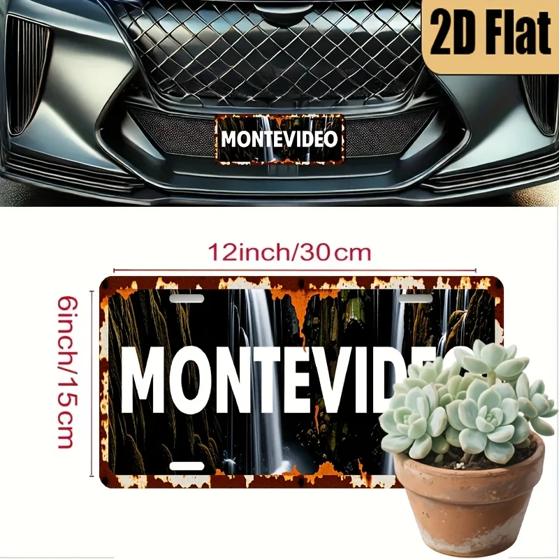 1pc Vintage Uruguay-Themed Montevideo Falls License Plate - 6x12 Inch Retro Aluminum Car Plate for Uruguayan Vehicle Replica, /O