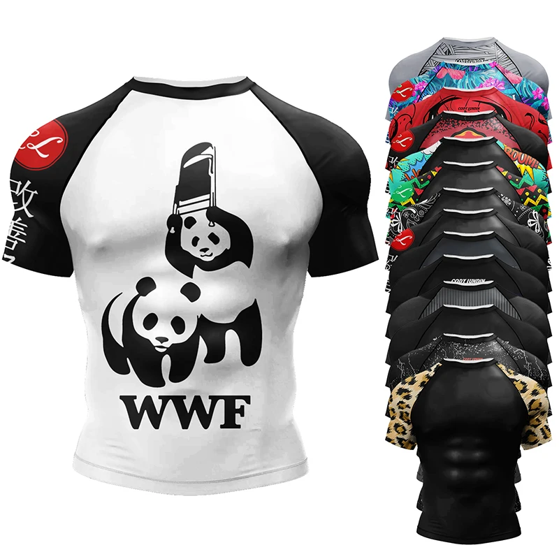 New Sports BJJ Boxing MMA T-shirt Short Sleeve Rashguard For Men MMA Shirts 3D Kickboxing Rash Guard Compression Gym Clothing