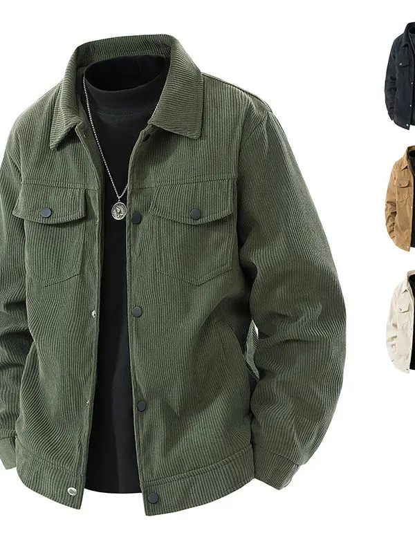 

Autumn Casual Corduroy Workwear Collar Jaet with kets Cargo Sle Polyester Youth Faion Stand Fit Long Sve Coat