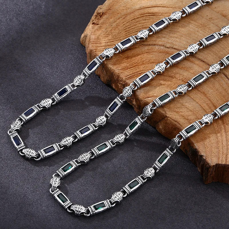 S925 sterling silver necklace tang grass pattern zircon bamboo patchwork necklace men and women trendystylish jewelry