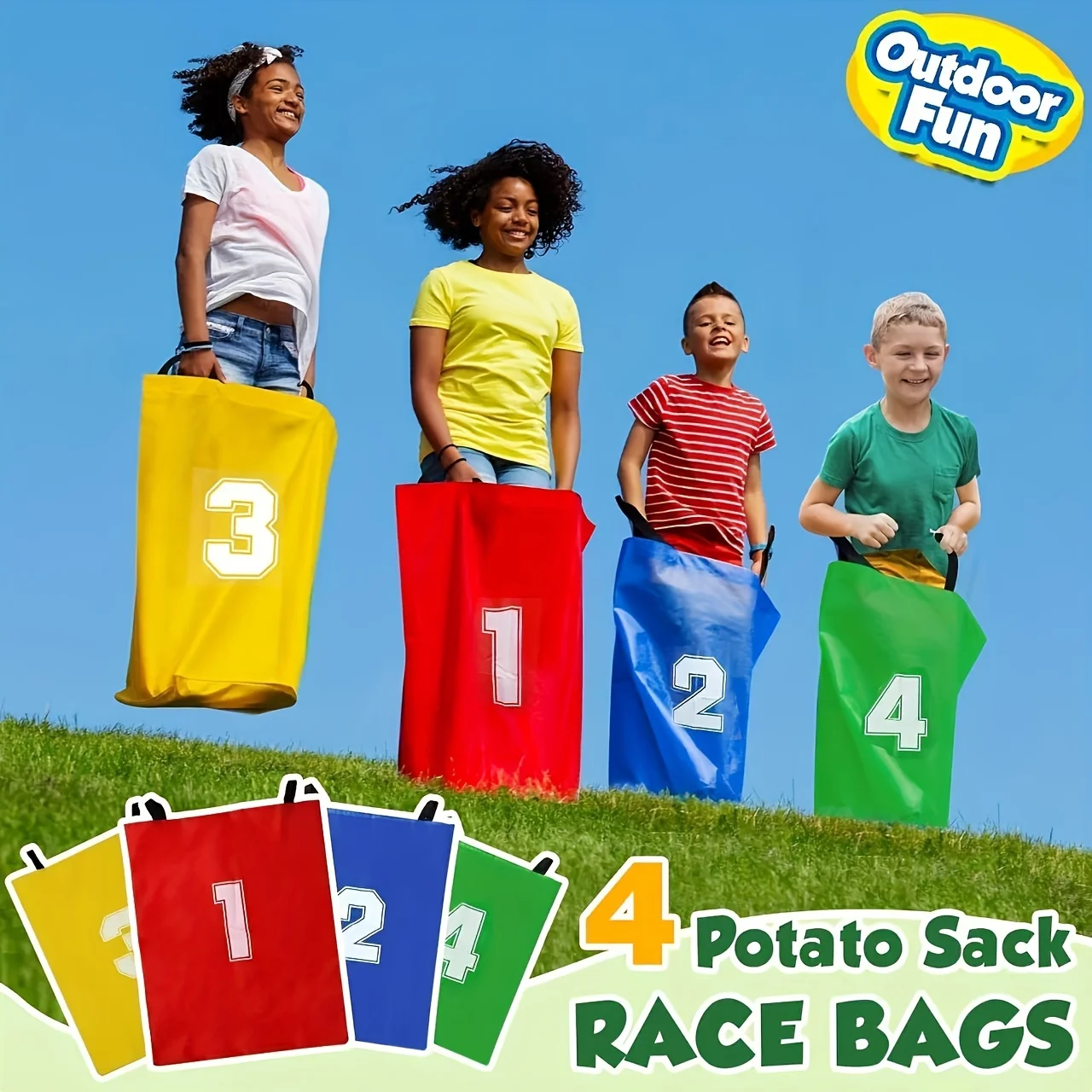 4pcs Canvas Potato Sack Game Bags Durable Kangaroo Jumping Bags for Outdoor Lawn Games Family Interactive Sports Sense Training