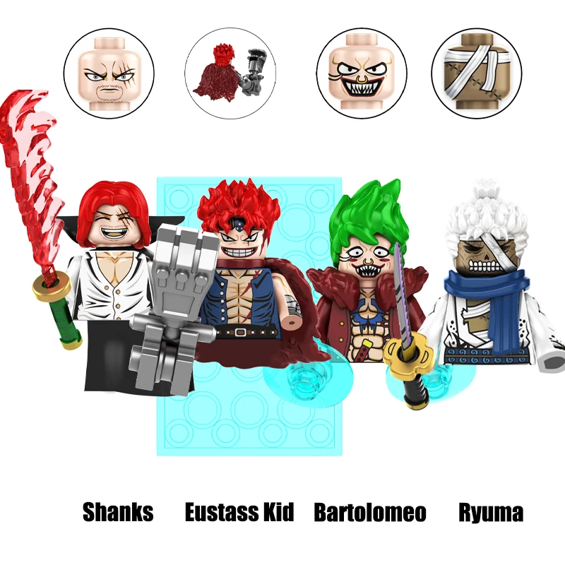 New Anime Pirate Shanks Captain Minifigure Red-headed Sea Thief Katana Models Kids Toys Building Blocks Gift Boys Girls Juguetes