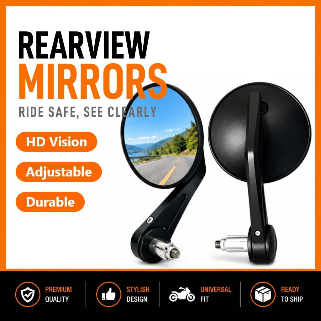 Universal Motorcycle Bar End Mirrors CNC Aluminum Round Side Rearview Mirror 7/8 22mm Handlebar Retro Cafe Racer Scooter