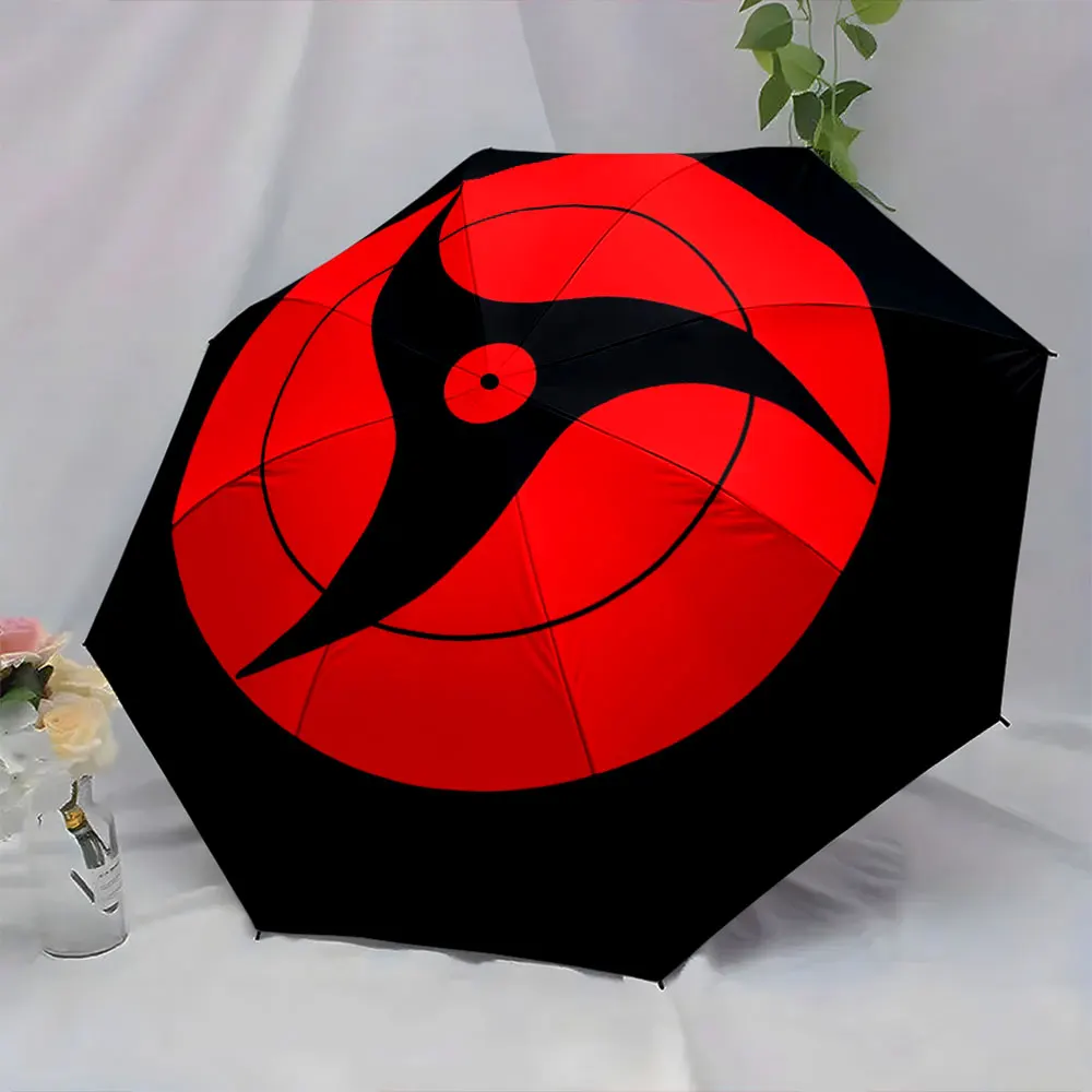 1PC Bold Black and Red Umbrella with Striking Graphic Design Print 8 Iron Ribs Folding Umbrella Auto-Open Fashion Sunshade